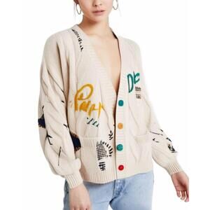 NEW ROSA CLOTHING slouchy embroidered cardigan in apricot